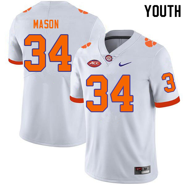 Youth #34 Armon Mason Clemson Tigers College Football Jerseys Sale-White - Click Image to Close